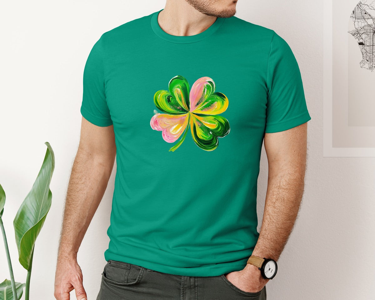 brand:Bella Canvas|color:Kelly|Brushstroke Shamrock Graphic T-Shirt