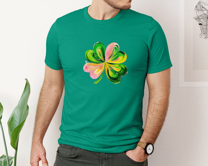 brand:Bella Canvas|color:Kelly|Brushstroke Shamrock Graphic T-Shirt