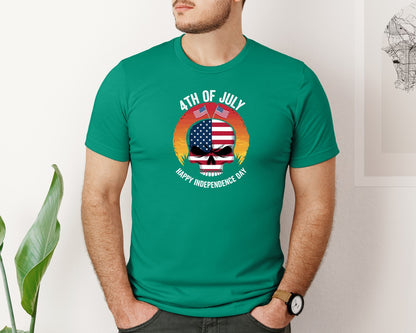 brand:Bella Canvas|color:Kelly|4Th Of July American Skull Sunset Indepe Graphic T-Shirt