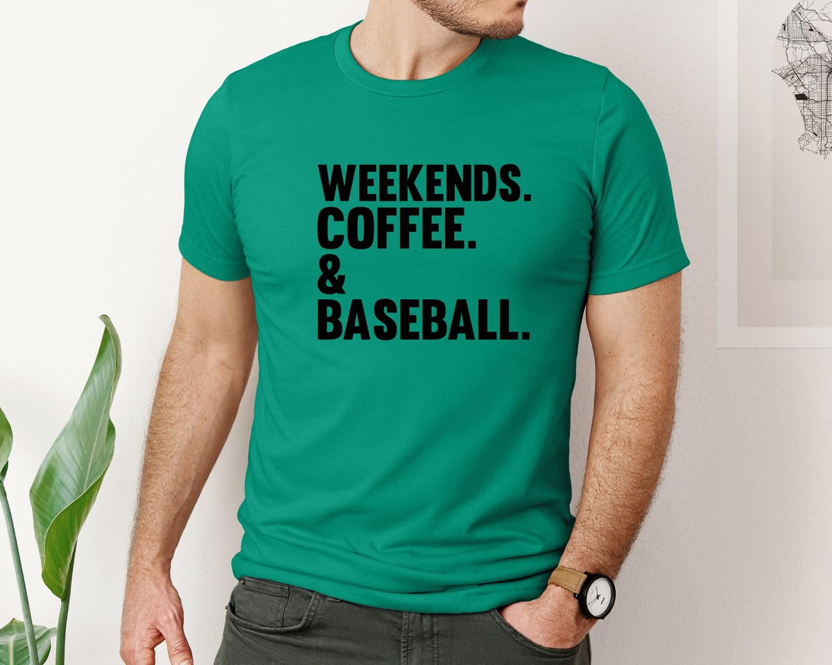 brand:Bella Canvas|color:Kelly|Weekends Coffee Baseball Tshirt Design Graphic T-Shirt