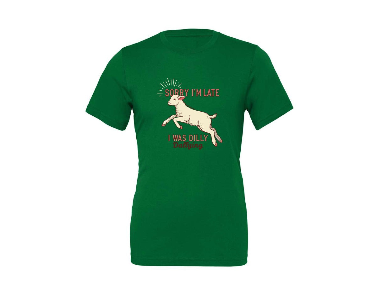 brand:Generic|color:Kelly|Sorry Im Late Funny Goat Farm Graphic T-Shirt