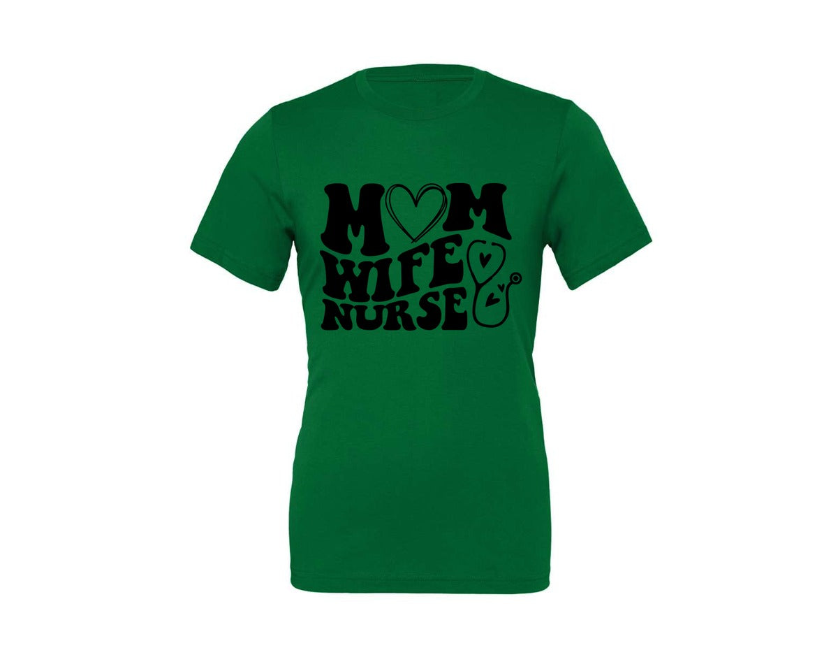 brand:Generic|color:Kelly|Mom Wife Nurse Wavy Graphic T-Shirt