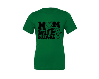 brand:Generic|color:Kelly|Mom Wife Nurse Wavy Graphic T-Shirt