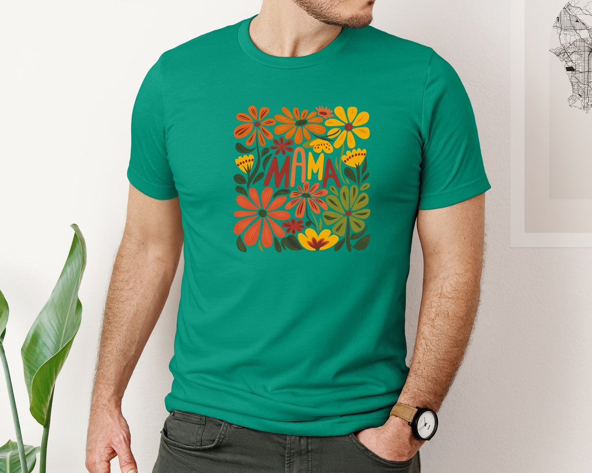 brand:Bella Canvas|color:Kelly|Retro Floral Mama Boho Mothers Day 3 Graphic T-Shirt