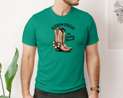 brand:Bella Canvas|color:Kelly|Blessed Stressed Mom Western Mothers Day 2 Graphic T-Shirt