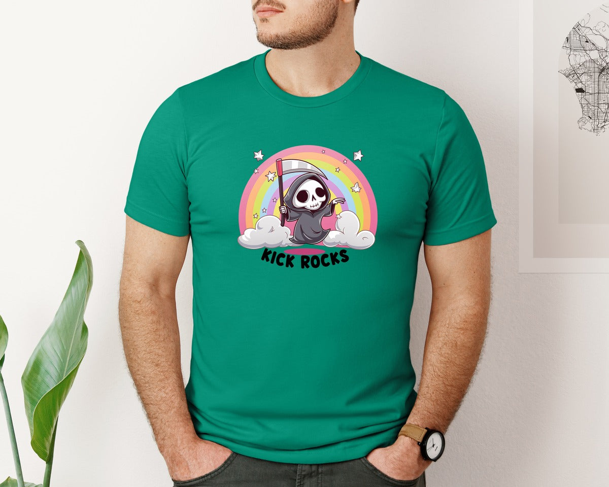 brand:Bella Canvas|color:Kelly|Kick Rocks Cute Grim Reaper Graphic T-Shirt
