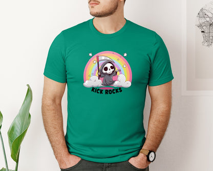 brand:Bella Canvas|color:Kelly|Kick Rocks Cute Grim Reaper Graphic T-Shirt