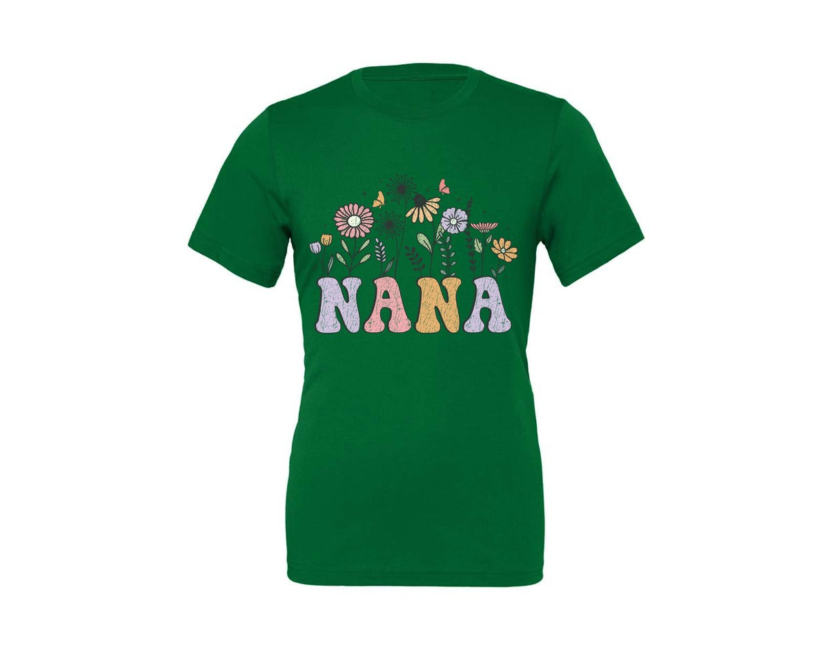 brand:Generic|color:Kelly|Nana Retro Grandma Flower Floral Graphic T-Shirt