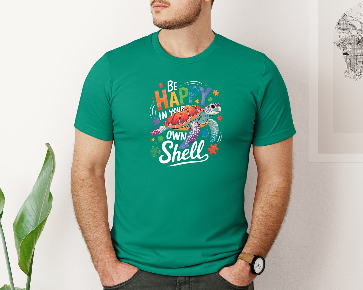 brand:Bella Canvas|color:Kelly|Be Happy In Your Own Shell Autism Avg Graphic T-Shirt