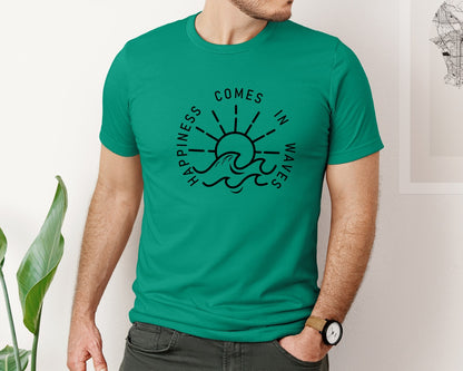 brand:Bella Canvas|color:Kelly|Happiness Comes In Waves Graphic T-Shirt