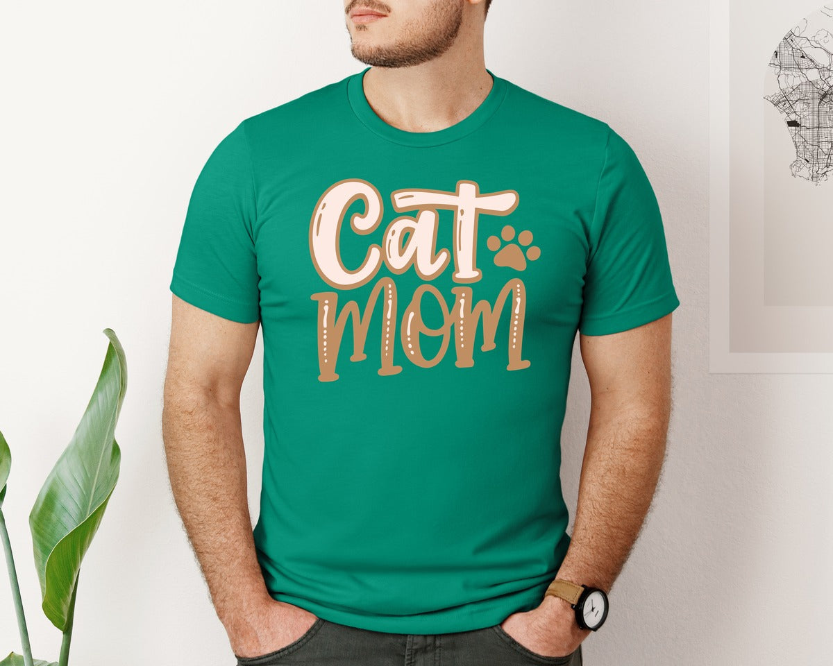 brand:Bella Canvas|color:Kelly|Cat Mom Cute Crazy Cat Lady Quote Graphic T-Shirt