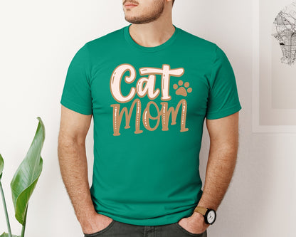 brand:Bella Canvas|color:Kelly|Cat Mom Cute Crazy Cat Lady Quote Graphic T-Shirt