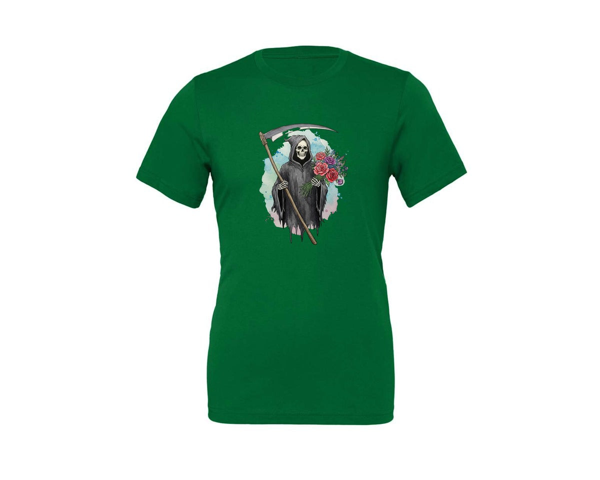 brand:Generic|color:Kelly|Grim Reaper With Flowers Gothic Graphic T-Shirt