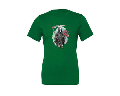 brand:Generic|color:Kelly|Grim Reaper With Flowers Gothic Graphic T-Shirt