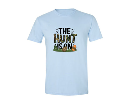 brand:Generic|color:Light Blue|The Hunt Is On Camo Easter Egg Camo Graphic T-Shirt