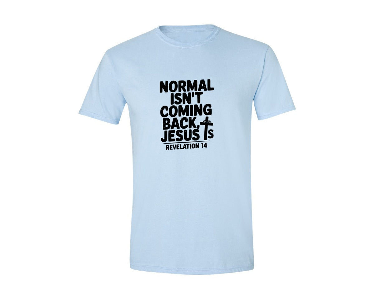 brand:Generic|color:Light Blue|Normal Isnt Coming Back But Jesus Is Sv Graphic T-Shirt