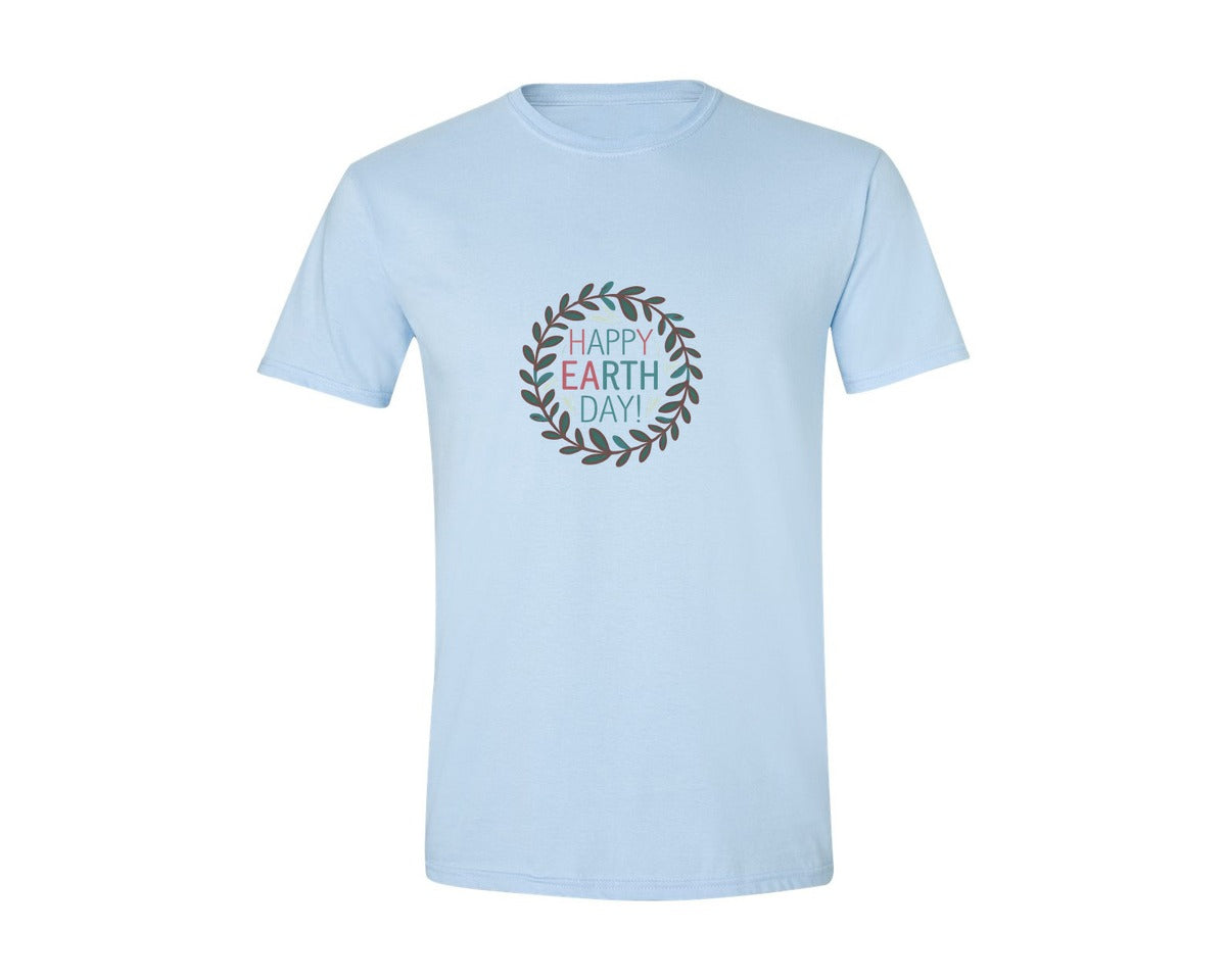 brand:Generic|color:Light Blue|Earth Day With Leaf Wreath T Shirtdesign Graphic T-Shirt