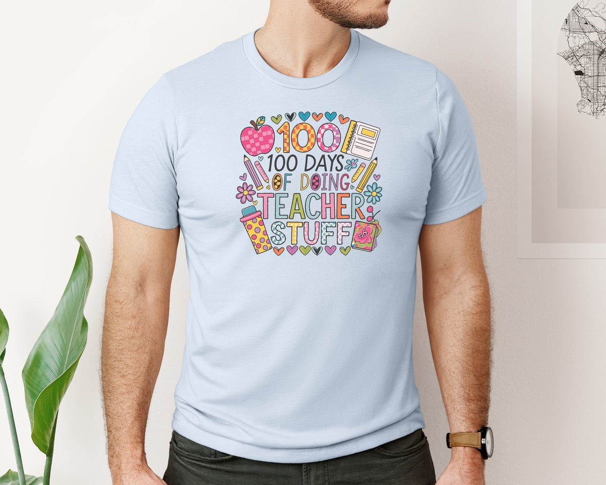 brand:Bella Canvas|color:Light Blue|100 Days Of School 57 Graphic T-Shirt