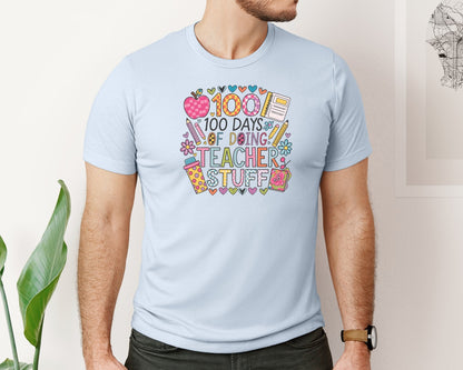 brand:Bella Canvas|color:Light Blue|100 Days Of School 57 Graphic T-Shirt