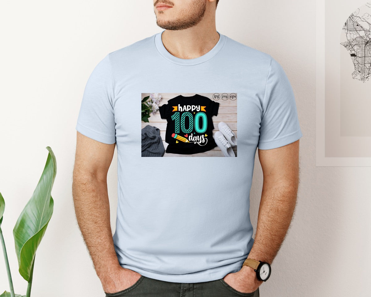 brand:Bella Canvas|color:Light Blue|100 Days Of School Shirt 10 Graphic T-Shirt