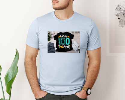 brand:Bella Canvas|color:Light Blue|100 Days Of School Shirt 10 Graphic T-Shirt