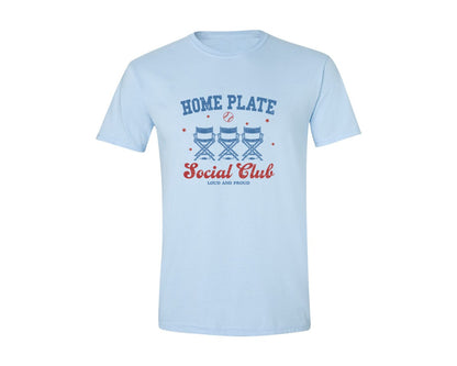 brand:Generic|color:Light Blue|Vintage Baseball Home Plate Social Club Graphic T-Shirt