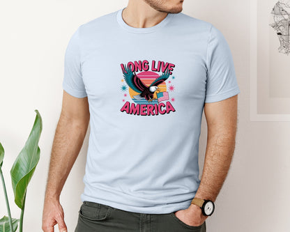 brand:Bella Canvas|color:Light Blue|Long Live America Graphic T-Shirt