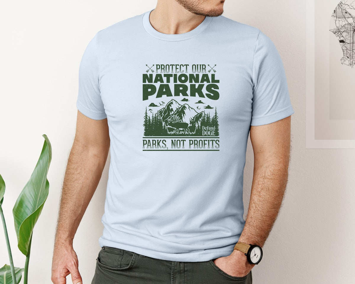 brand:Bella Canvas|color:Light Blue|Protect Our National Parks Defund Doge 2 Graphic T-Shirt