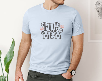 brand:Bella Canvas|color:Light Blue|Fur Mom Cute Crazy Cat Lady Quote 2 Graphic T-Shirt