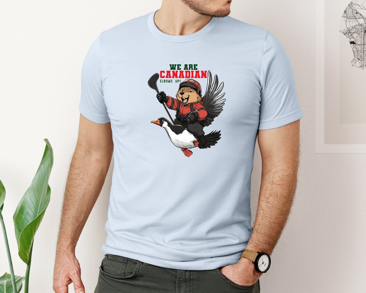 brand:Bella Canvas|color:Light Blue|We Are Canada Elbows Up Graphic T-Shirt