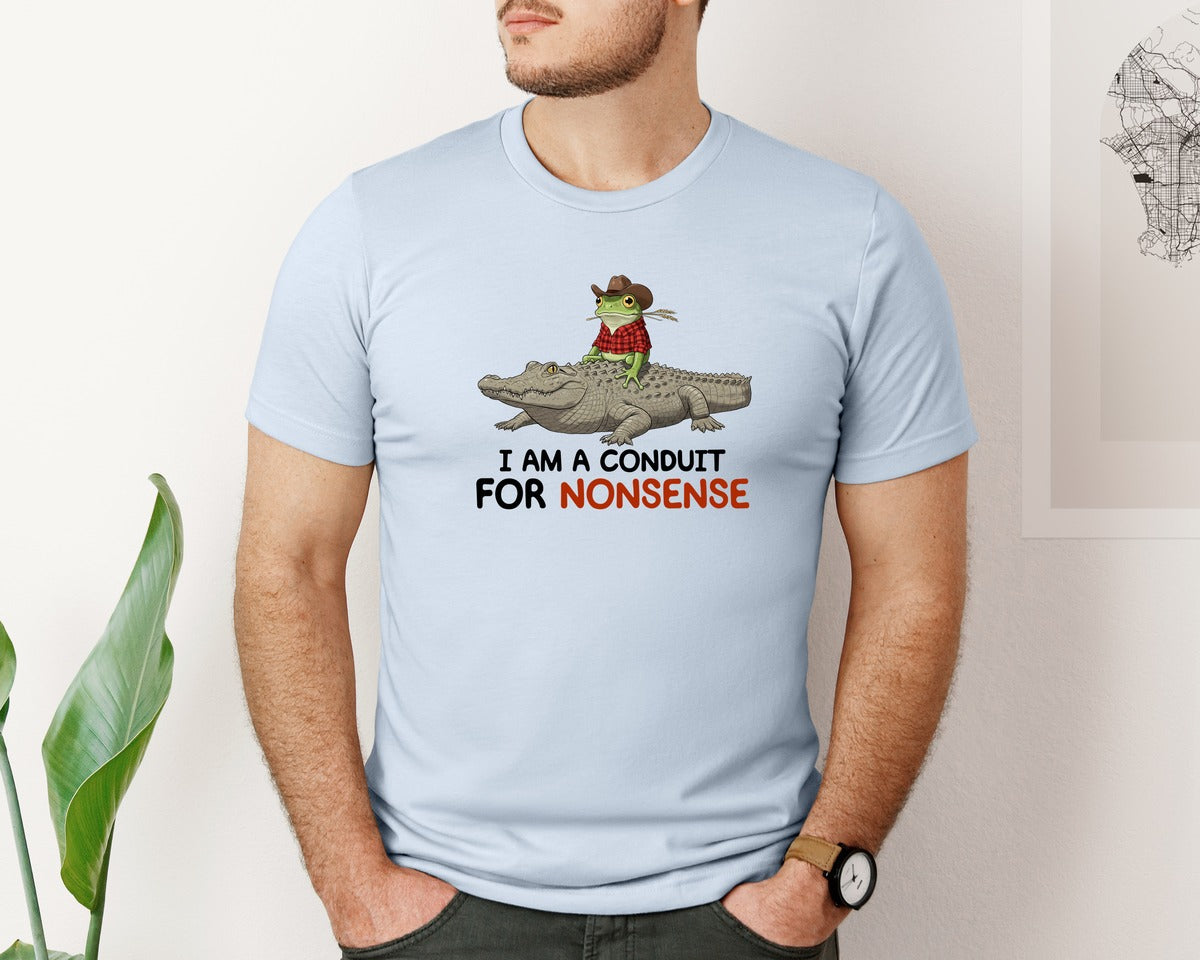 brand:Bella Canvas|color:Light Blue|I Am A Conduit For Nonsense Frog And All Graphic T-Shirt