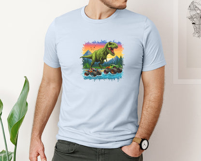 brand:Bella Canvas|color:Light Blue|Dinosaur Monster Truck T Rex Graphic T-Shirt
