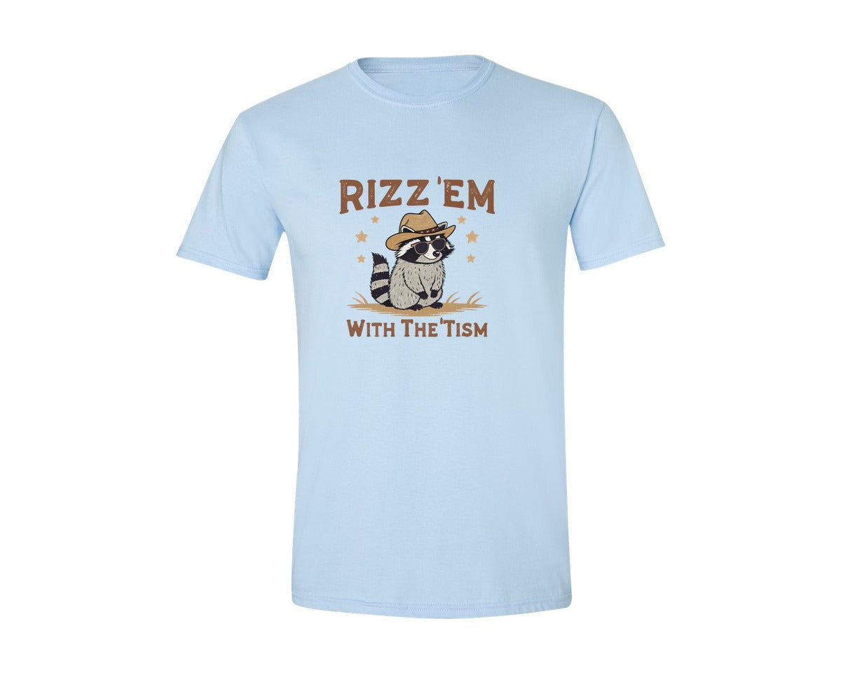 brand:Generic|color:Light Blue|Raccoon Funny Raccoon Rizz Em Graphic T-Shirt