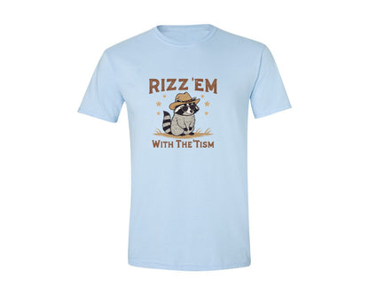 brand:Generic|color:Light Blue|Raccoon Funny Raccoon Rizz Em Graphic T-Shirt