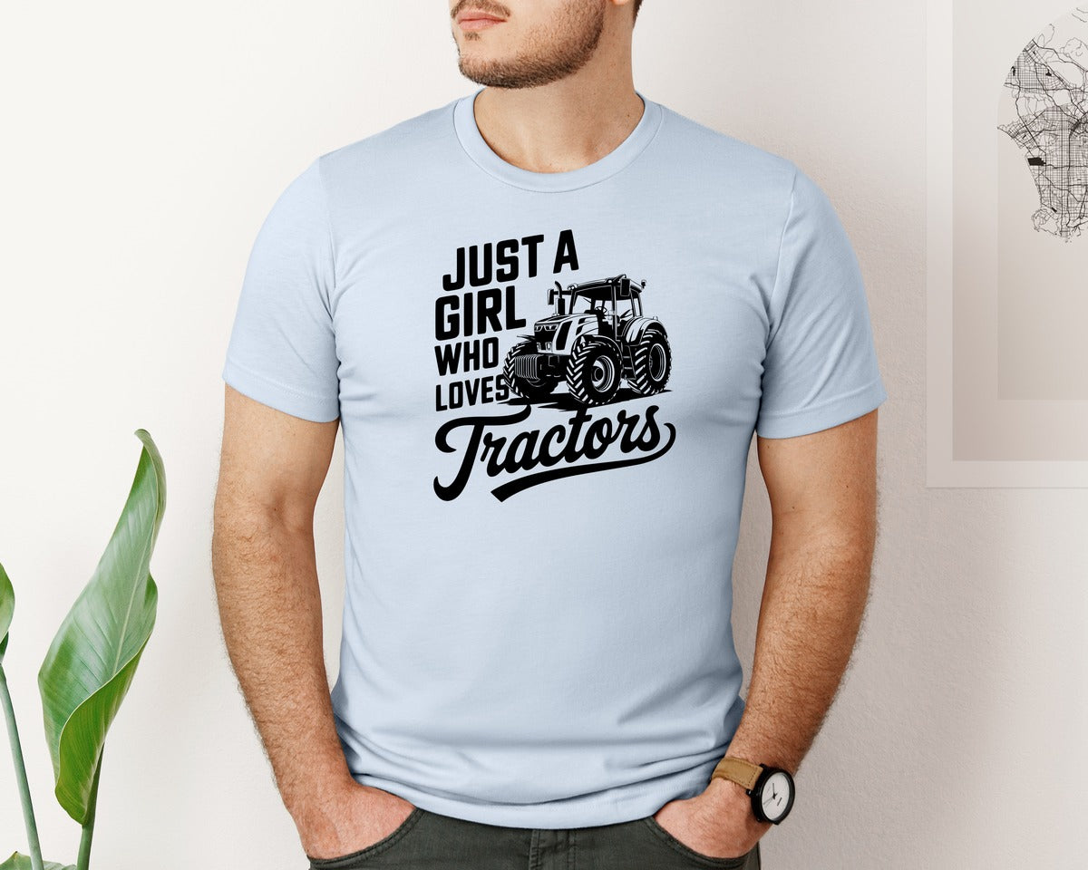 brand:Bella Canvas|color:Light Blue|Just A Girl Who Loves Tractors T Shi Graphic T-Shirt