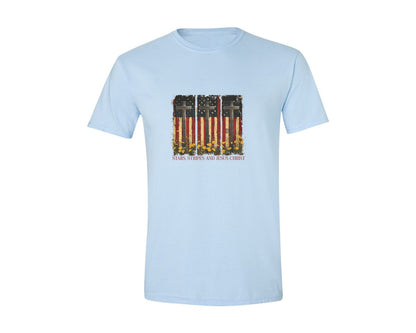 brand:Generic|color:Light Blue|Stars And Stripes And Jesus Christ Graphic T-Shirt