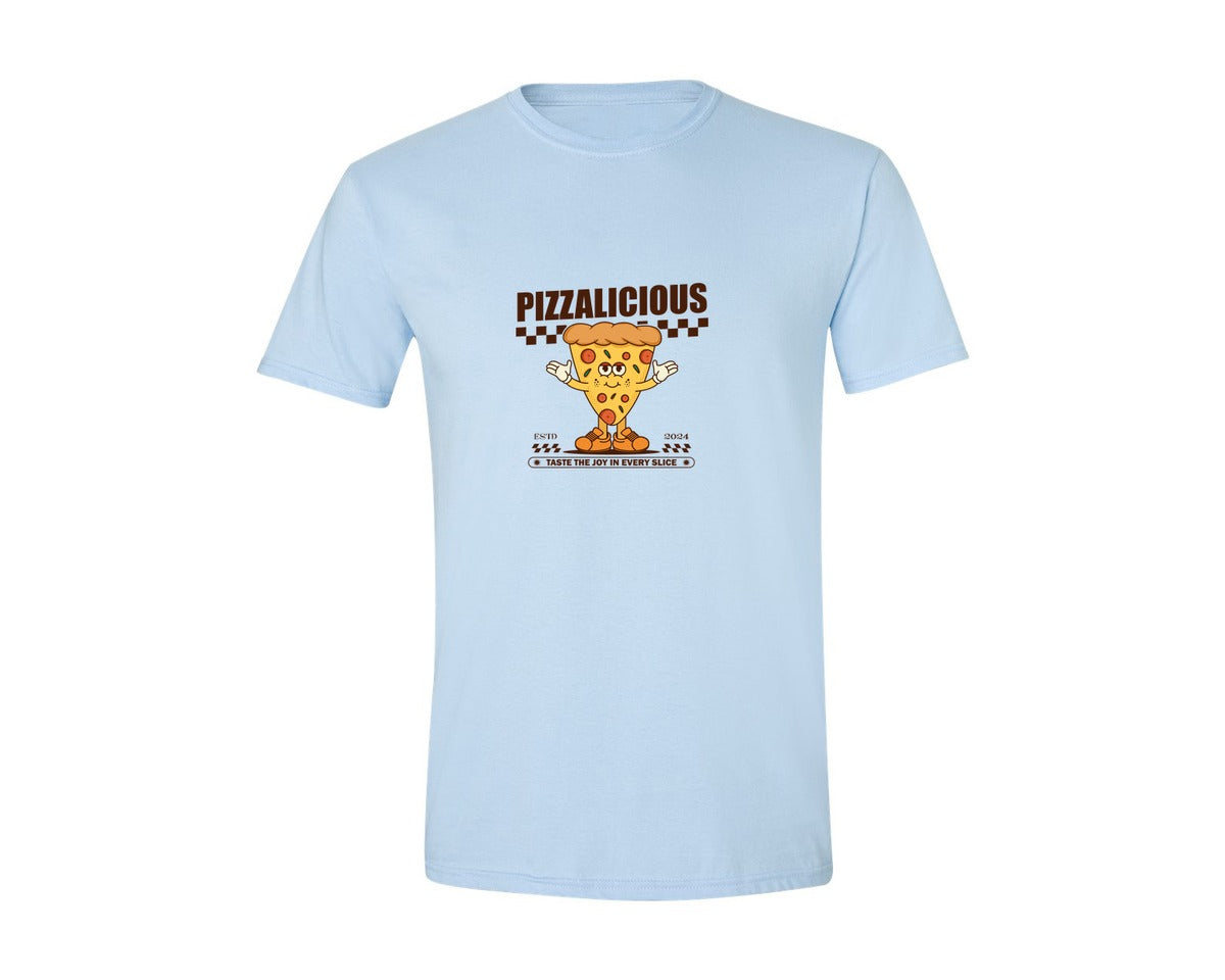 brand:Generic|color:Light Blue|Vintage Slice Pizza Cartoon Character Graphic T-Shirt
