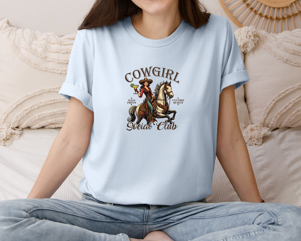 brand:Bella Canvas|color:Light Blue|Cowgirl Social Club Cowgirl Graphic T-Shirt
