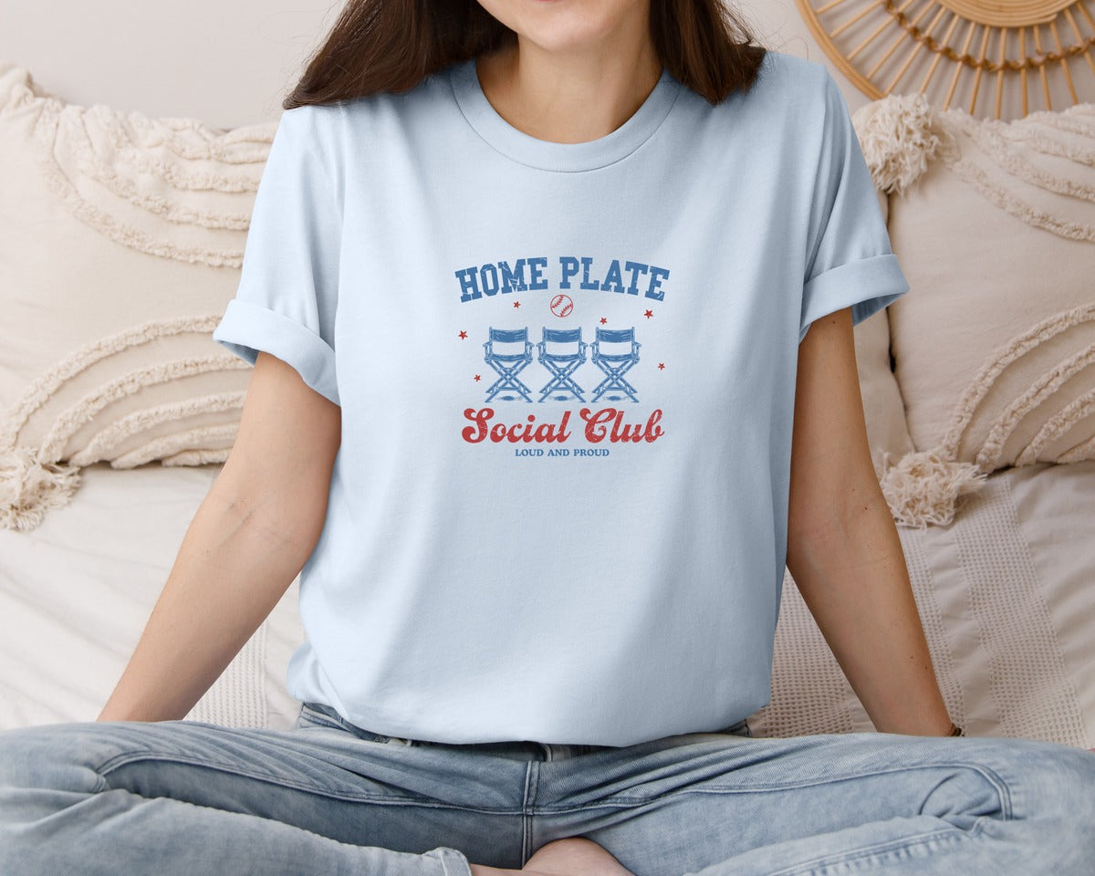 brand:Bella Canvas|color:Light Blue|Vintage Baseball Home Plate Social Club Graphic T-Shirt