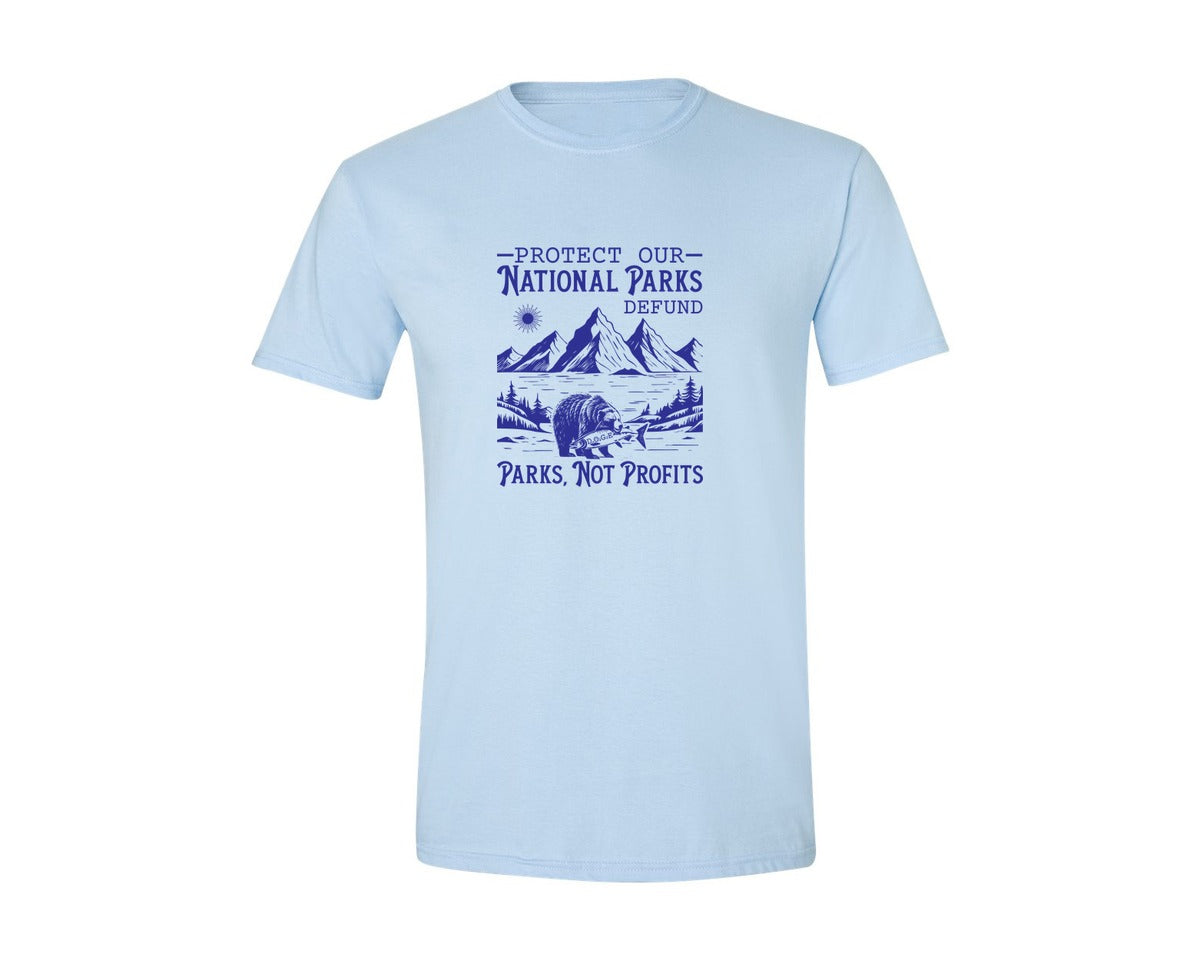 brand:Generic|color:Light Blue|Protect Our National Parks Defund Doge Graphic T-Shirt