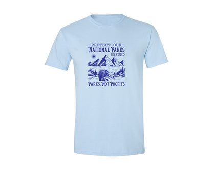 brand:Generic|color:Light Blue|Protect Our National Parks Defund Doge Graphic T-Shirt