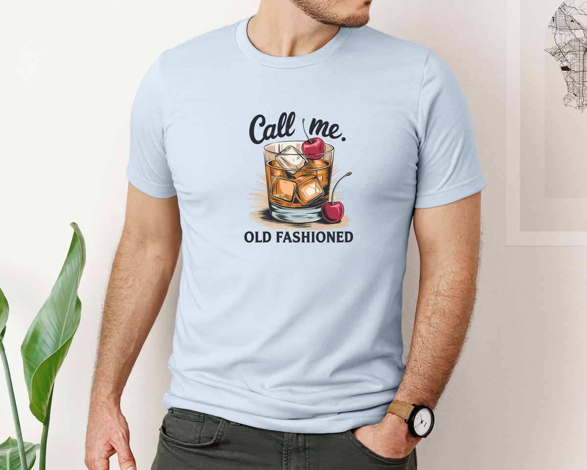 brand:Bella Canvas|color:Light Blue|Call Me Old Fashioned Retro Whiskey 2 Graphic T-Shirt