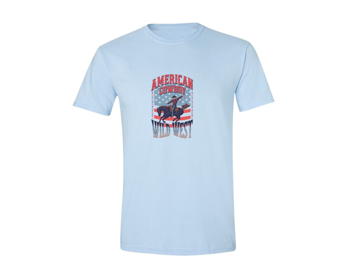 brand:Generic|color:Light Blue|American Cowboy Wild West Vintage Graphic T-Shirt