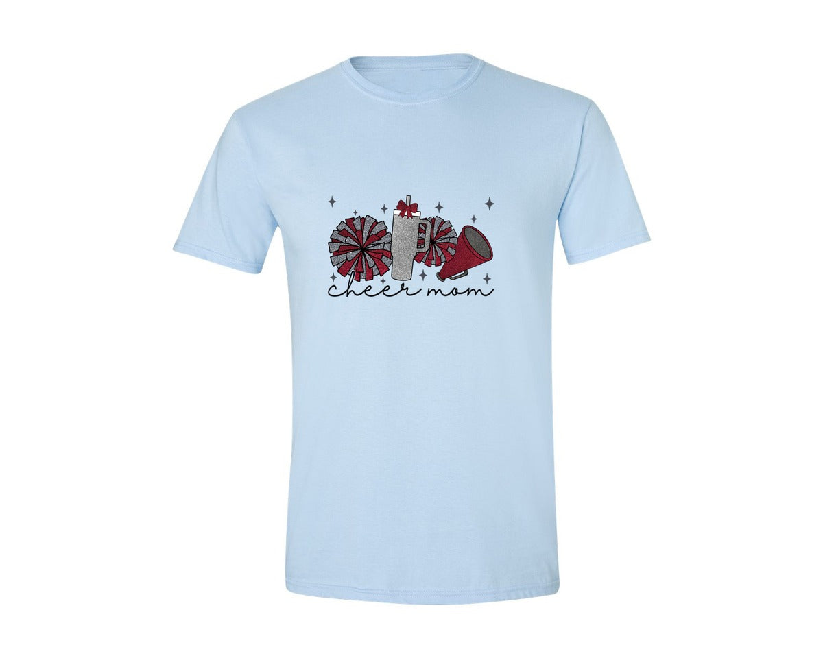 brand:Generic|color:Light Blue|Cheer Mom Glitter Cheerleading Graphic T-Shirt
