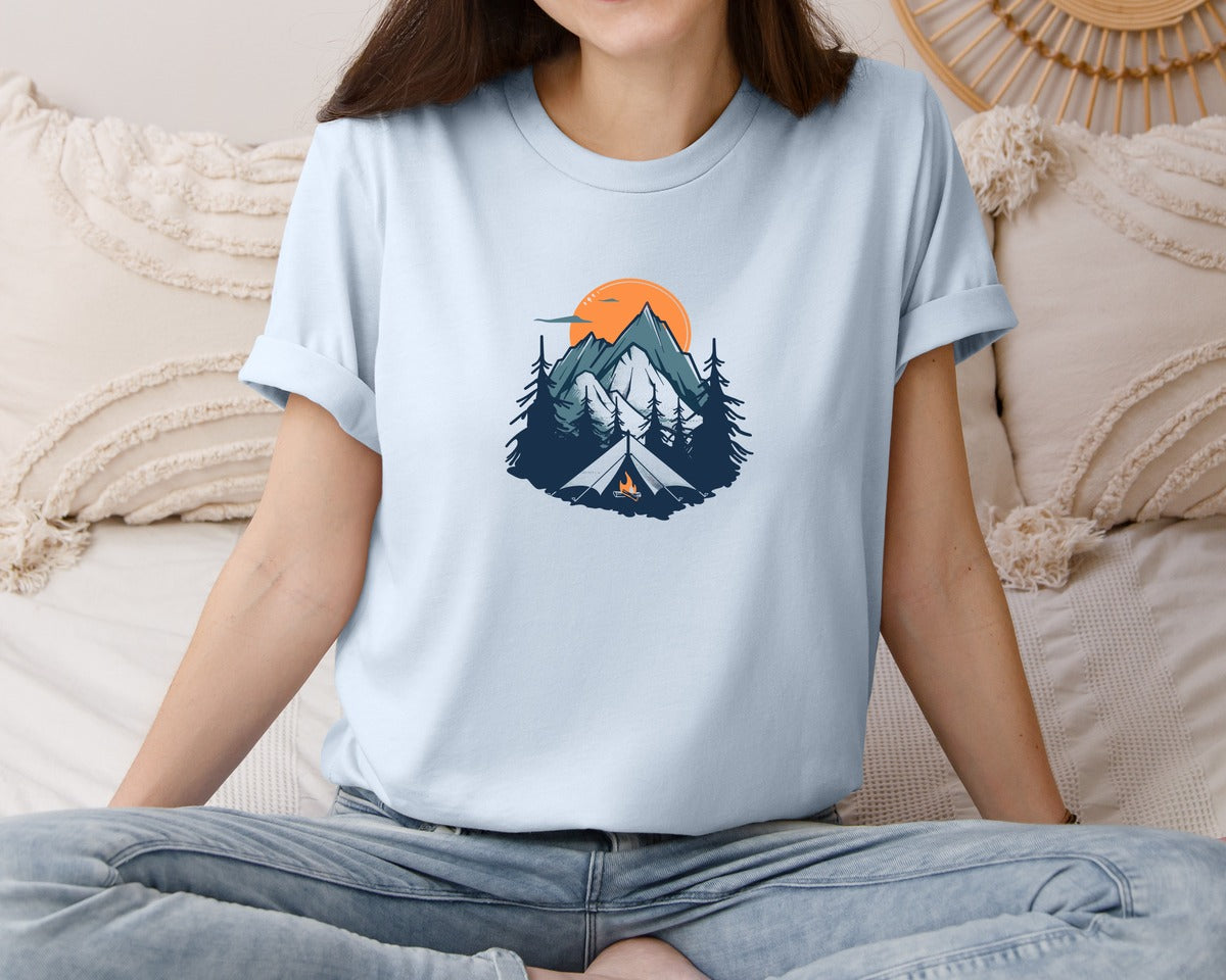 brand:Bella Canvas|color:Light Blue|Sunset Camping Adventure T Shirt Design 8 Graphic T-Shirt