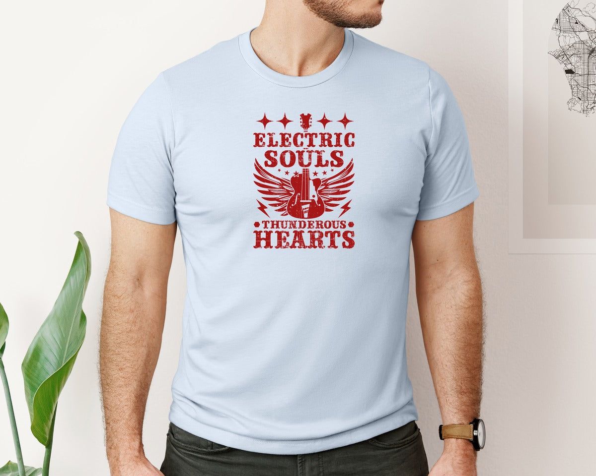 brand:Bella Canvas|color:Light Blue|Electric Souls Thunderous Hearts Graphic T-Shirt