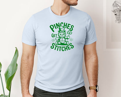 brand:Bella Canvas|color:Light Blue|Pinches Get Stitches Funny St Patri Graphic T-Shirt