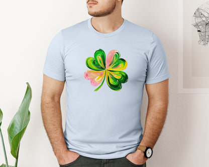brand:Bella Canvas|color:Light Blue|Brushstroke Shamrock Graphic T-Shirt