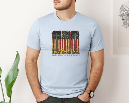 brand:Bella Canvas|color:Light Blue|Stars And Stripes And Jesus Christ Graphic T-Shirt