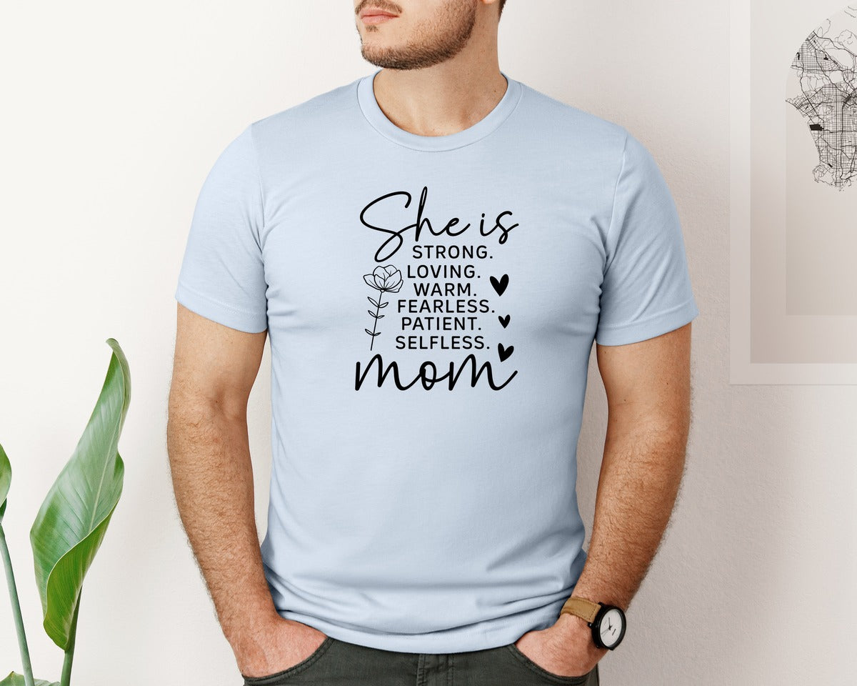 brand:Bella Canvas|color:Light Blue|She Is Strong Loved Mama Graphic T-Shirt